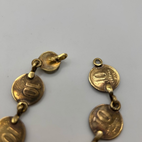 Vintage handmade Argitina coin bracelet brass clasp with tiger eyes - Picture 8 of 8